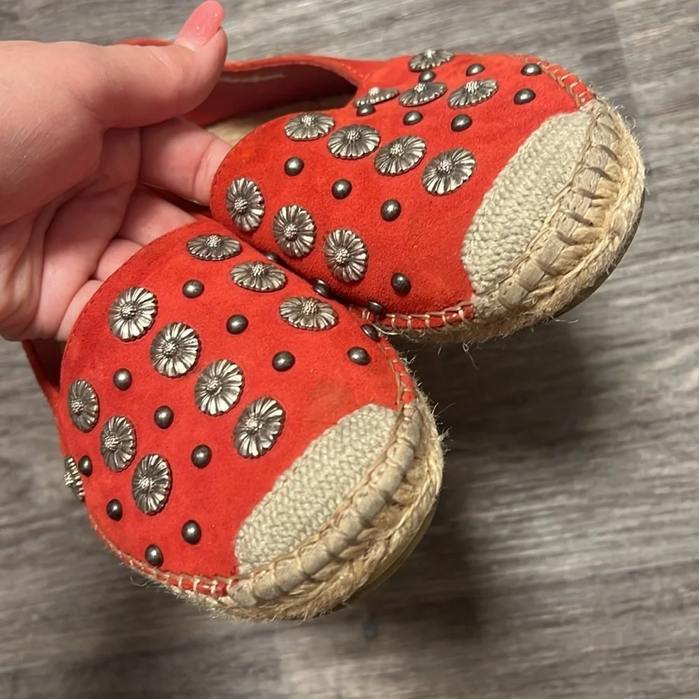 The Kooples Daisy Espadrilles, red, studded, size 37 / 6.5US